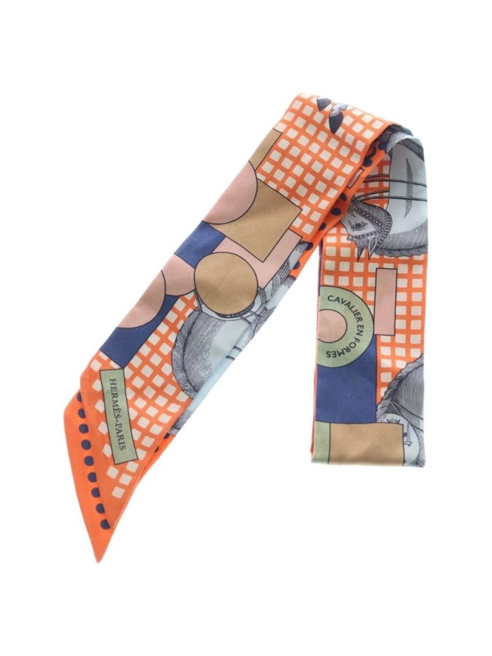Hermes Twilly Cavaliere en Formes Scarf Silk Orange
